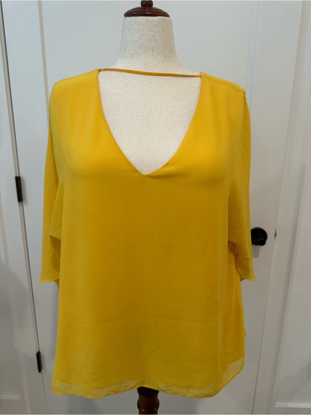 Gianni Bini Mustard Yellow Sheer Sleeve V Neck Blouse Large